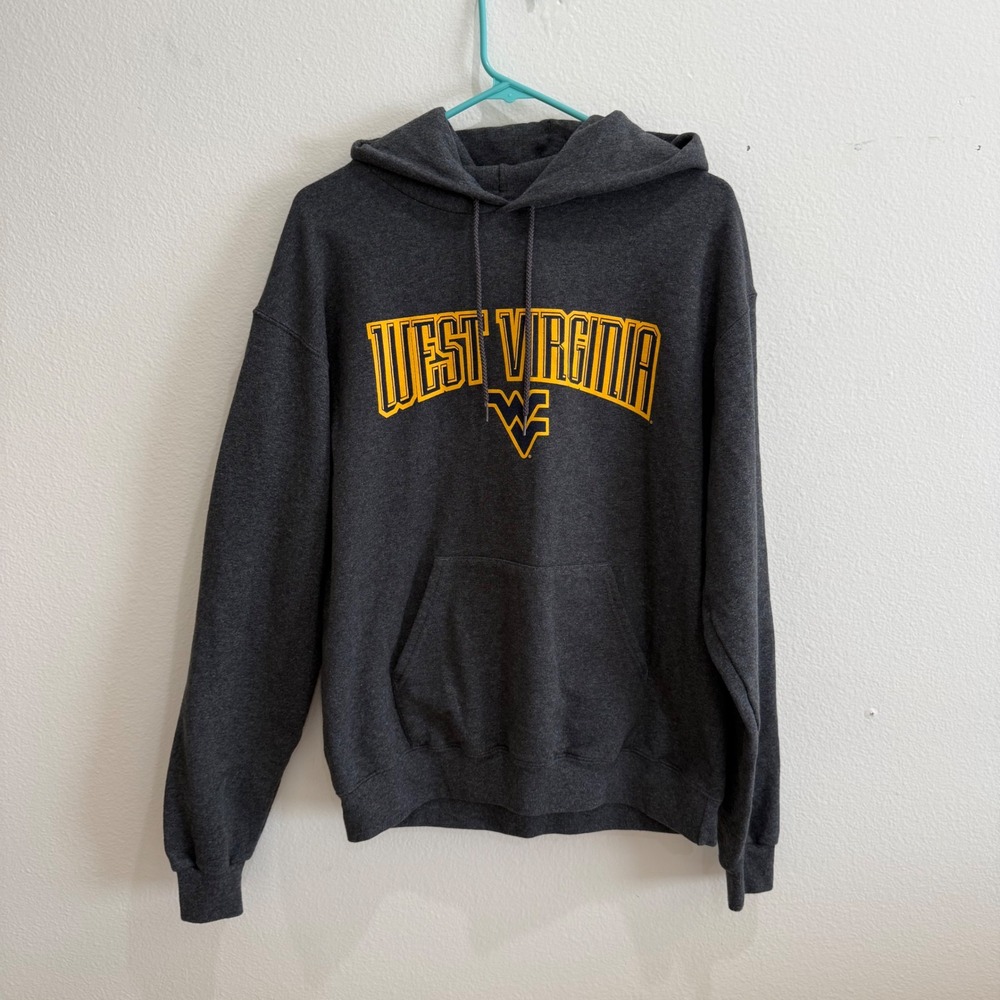 Champion West Virginia Mountaineers Eco Fleece Hoodie Mens Medium Gray Yellow